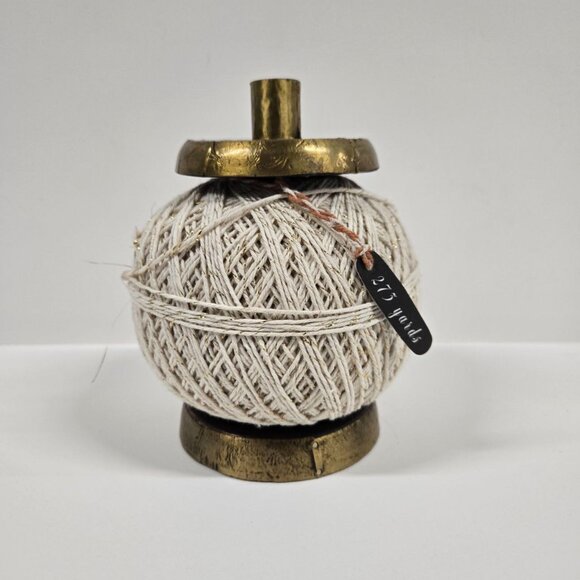 Rustic Wooden Spool of Yarn Beige Metallic Gold 275 Yards Cotton India - Picture 1 of 3